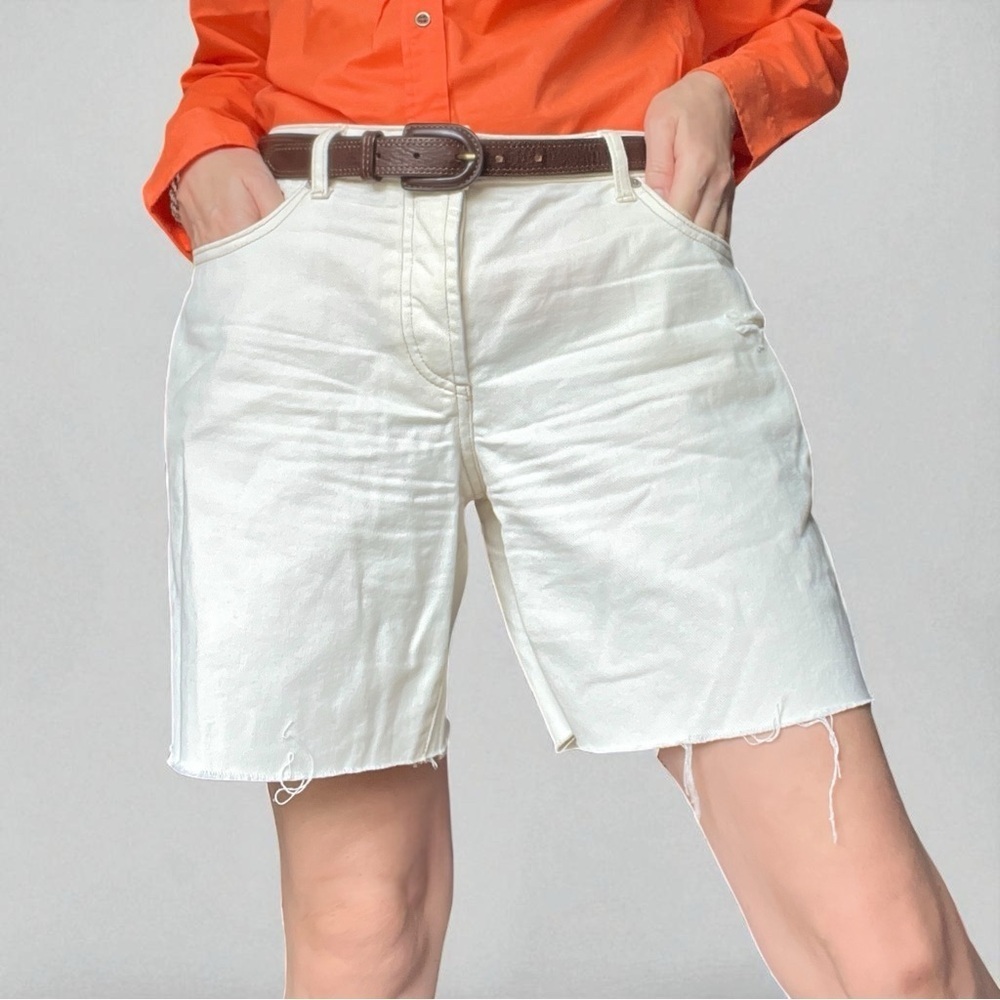 House of Harlow 1960 Cream White Jean Shorts Cutoffs Wide Leg Distressed 27
